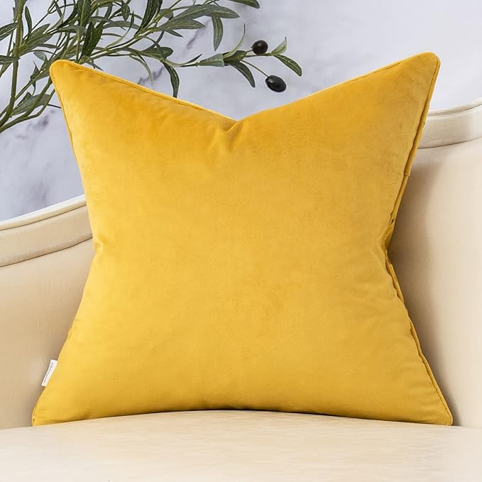 Yangest Yellow Square Throw Pillow Cover Wavy Velvet Cushion Cover Modern - Image 2