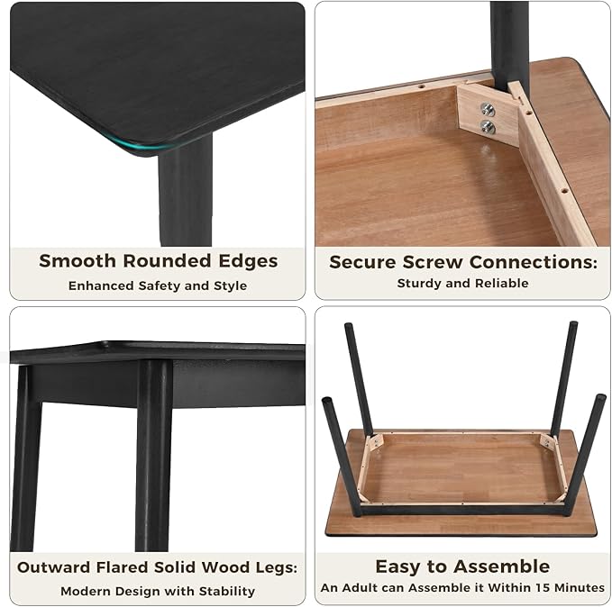 DELAVIN 47.2" Rectangle Solid Wood Dining Table, Modern Kitchen Table, Oak - Image 6