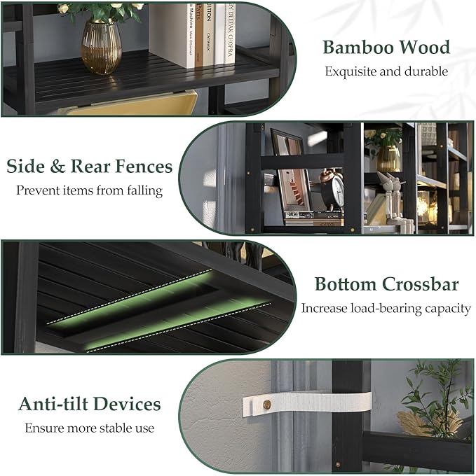 Homykic Bamboo Triple Wide Shallow Bookshelves and Bookcases, 6-Tier 6ft Tall - Image 5