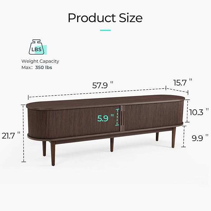 LINSY 58" Fluted TV Stand, Modern Entertainment Center - Image 2