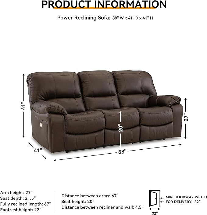 Signature Design by Ashley Leesworth Modern Leather Match Power Reclining Sofa - Image 3