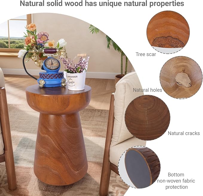 Athaliah Small Rustic Wooden Side Table – 15.75″H Tree Stump Accent Table - Image 3