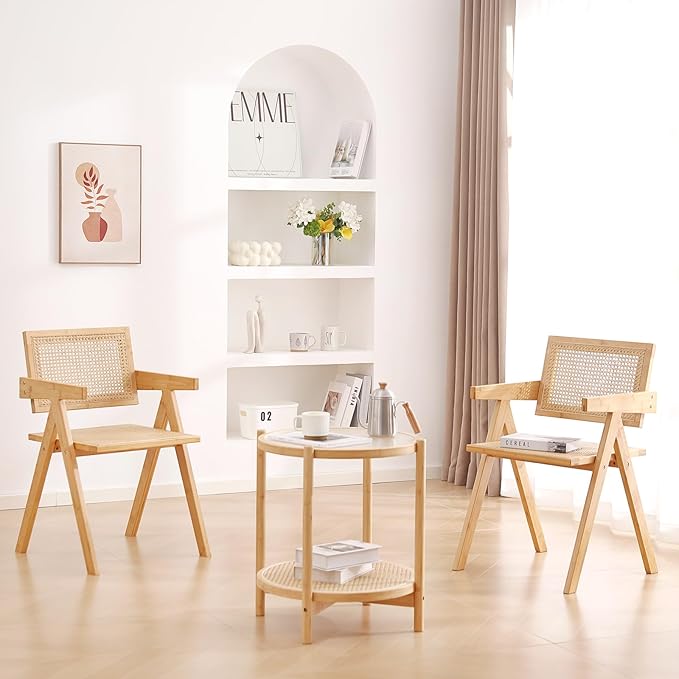 Tiita Rattan Accent Chairs, Mid Century Modern Dining Chairs Set of 2, Bamboo - Image 5