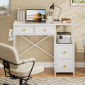 Small Computer Desk with 4 Fabric Drawers, Simple Writing Desk by 3IngSeagulls