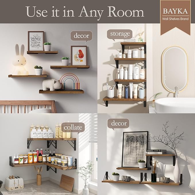 BAYKA Floating Shelves for Wall, Book Shelf for Bedroom, Decor Shelves for - Image 3