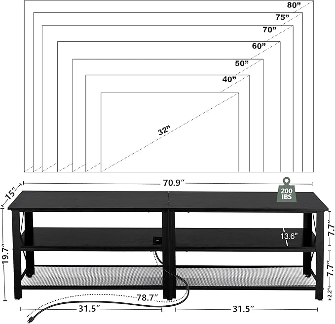 Clikuutory Modern Black 71 inch Metal TV Stand - Image 3
