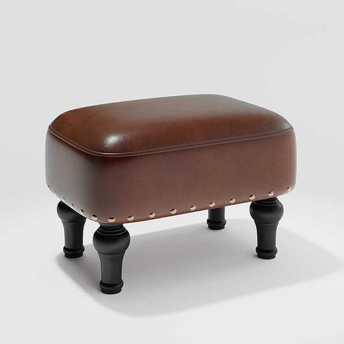 Ottoman Leather Foot Rest with Thicker Foam Padded Seat, Footstool with Wooden by Cmishe