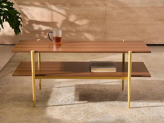 Shrine Rectangle Coffee Table, Mid-Century Modern Design, Two-Tier Walnut MDF - Image 5