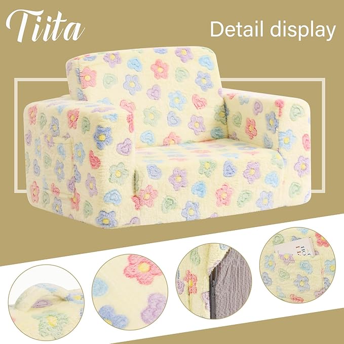 Tiita 2-in-1 Kids Sofa, Convertible Children Couch to Lounger, Flip Out Kids - Image 4