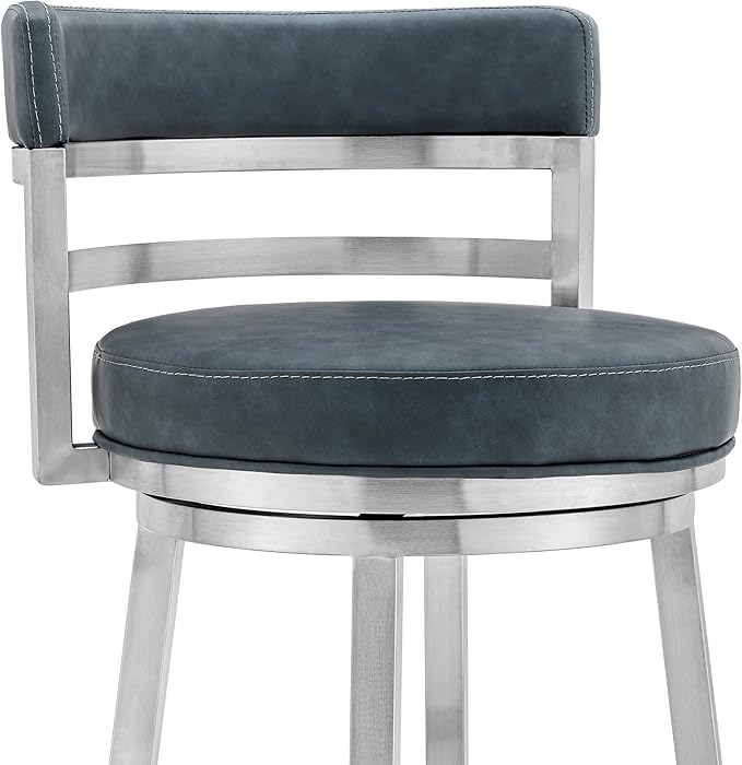 Armen Living Titana 26" Counter Height Swivel Blue Faux Leather and Brushed - Image 6