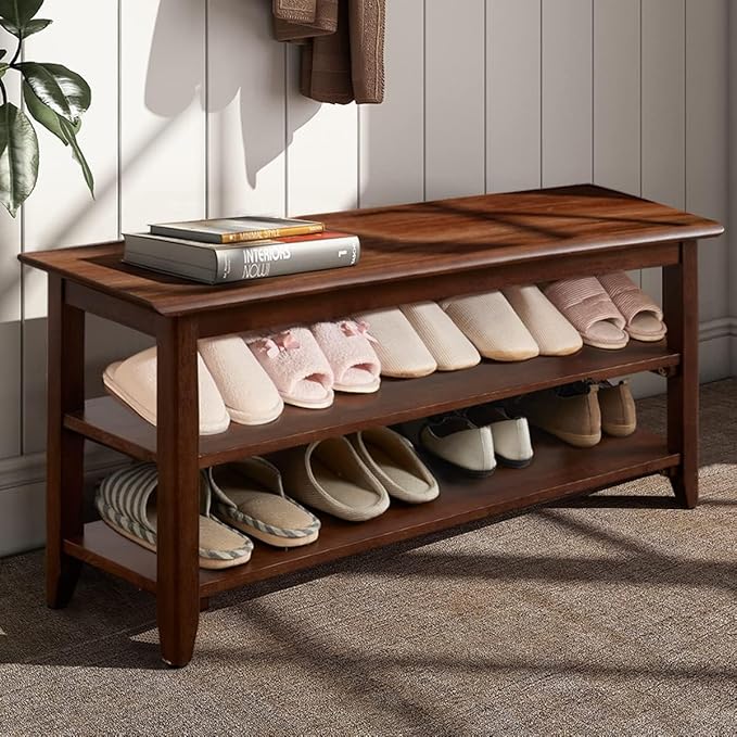 Shoe Bench with Storage for Entryway, Shoe Rack Bench with 3-Tier Organizer - Image 8