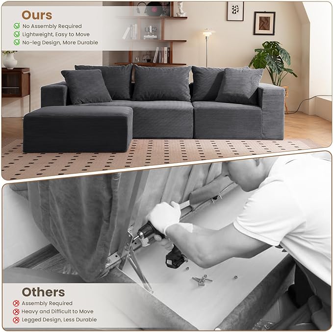 Modular Sectional Sofa, Corduroy Cloud Couch - Image 9