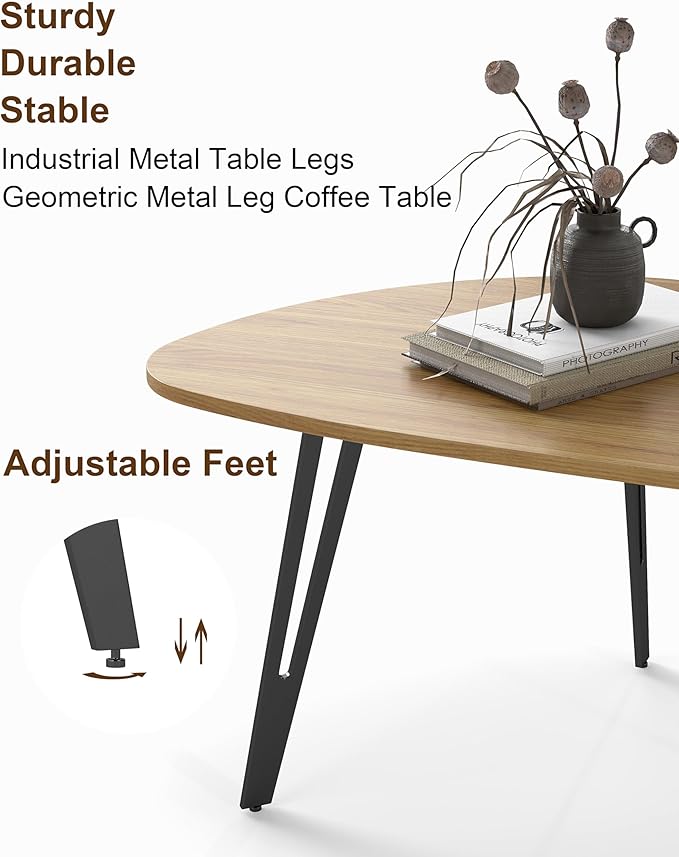 Manora Modern Mid Century Coffee Table, Oval Triangle Wood Center Table - Image 7