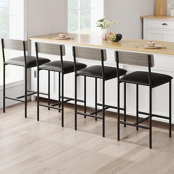 GarveeHome Bar Stools Set of 4, Upholstered Counter Height Bar Stools by GarveeHome