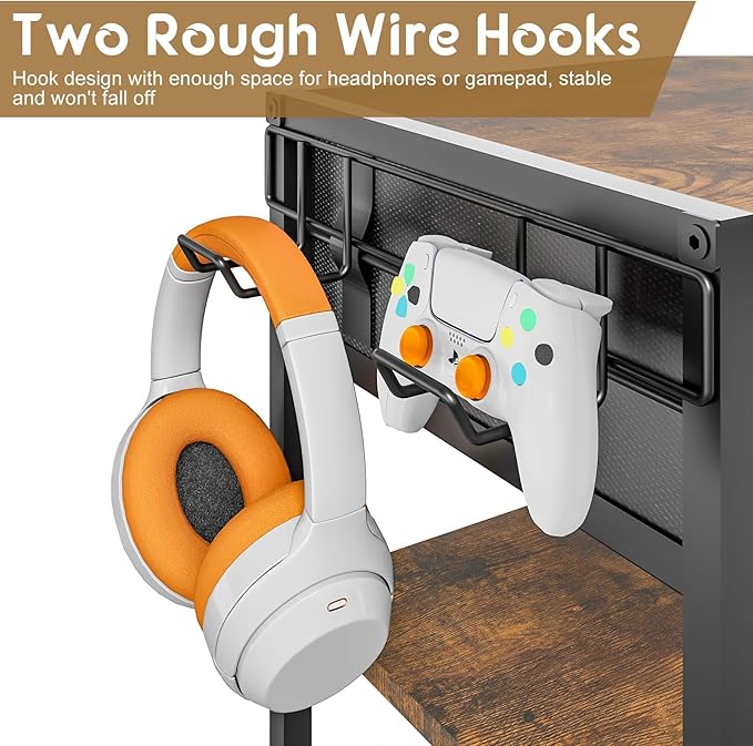 4-Tier AV Media Stand with Drawer, Video Game Console Shelf with 2 Hooks - Image 5