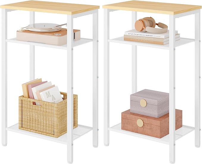 Hoctieon 2-Set 3 Tier End Table, Telephone Table Set of 2, Tall Side Table by Hoctieon