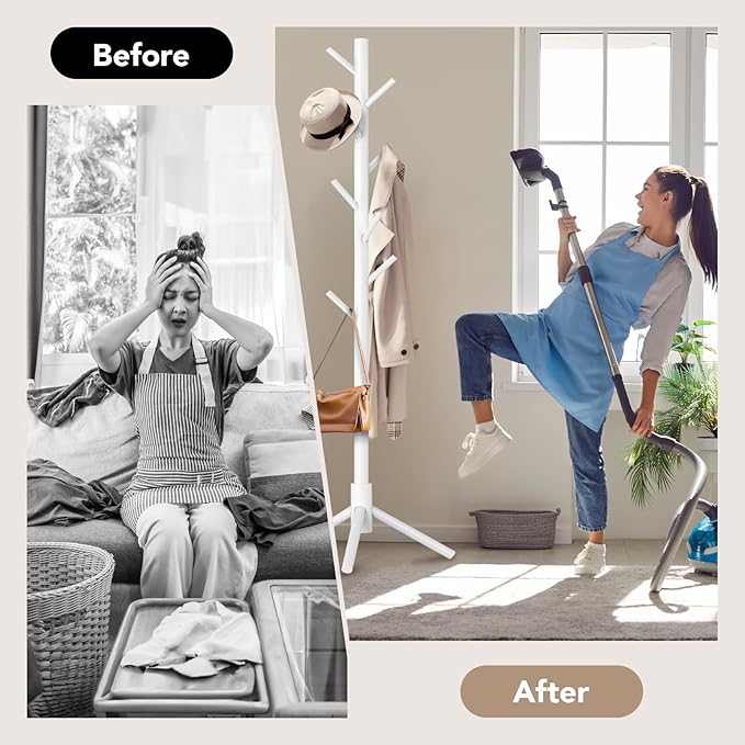 Wooden Tree Coat Rack Stand, Sturdy Freestanding Coat Rack - Image 7