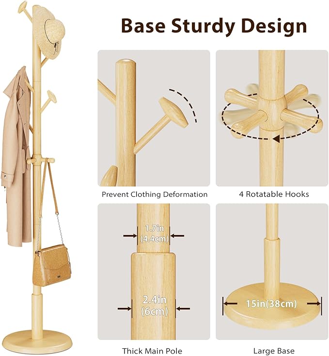 Solid Wood Coat Rack Freestanding Coat Tree - Image 4