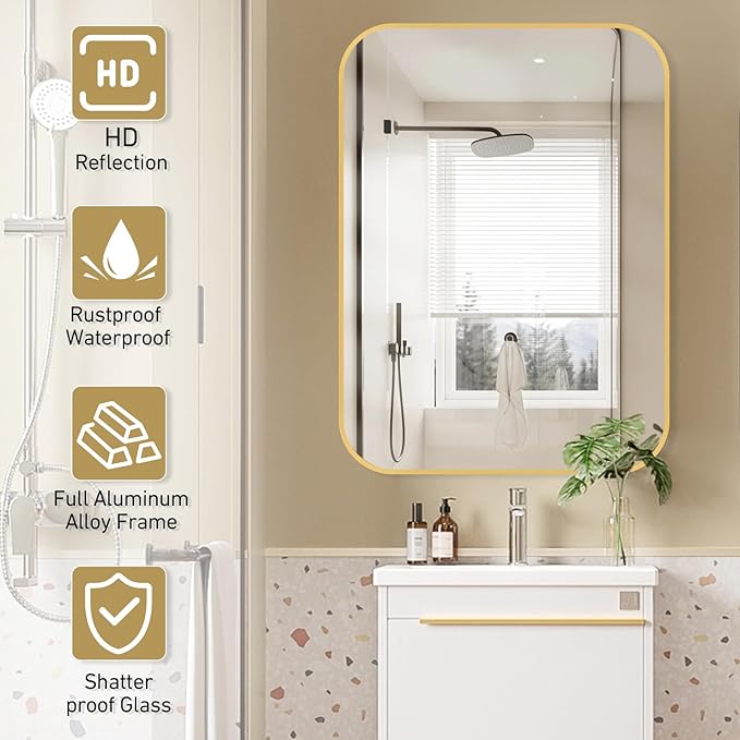 16x20 Inch Bathroom Mirror for Wall, Aluminum Alloy Framed Brushed Wall Mirror - Image 4