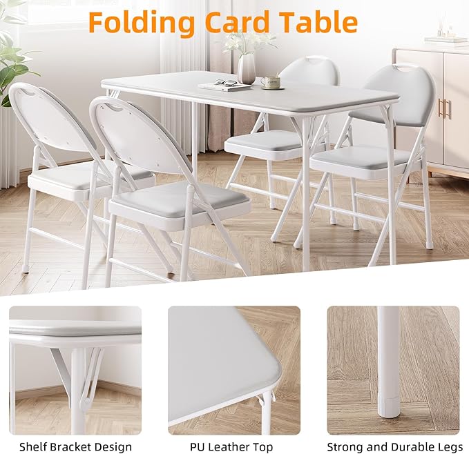 IDEALHOUSE Protable Folding Table and Chairs, 5 Piece Folding Card Table and - Image 7