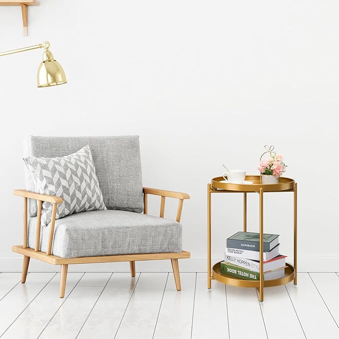 danpinera 2-Tier End Table, Outdoor Side Table Metal Round Side Table - Image 7