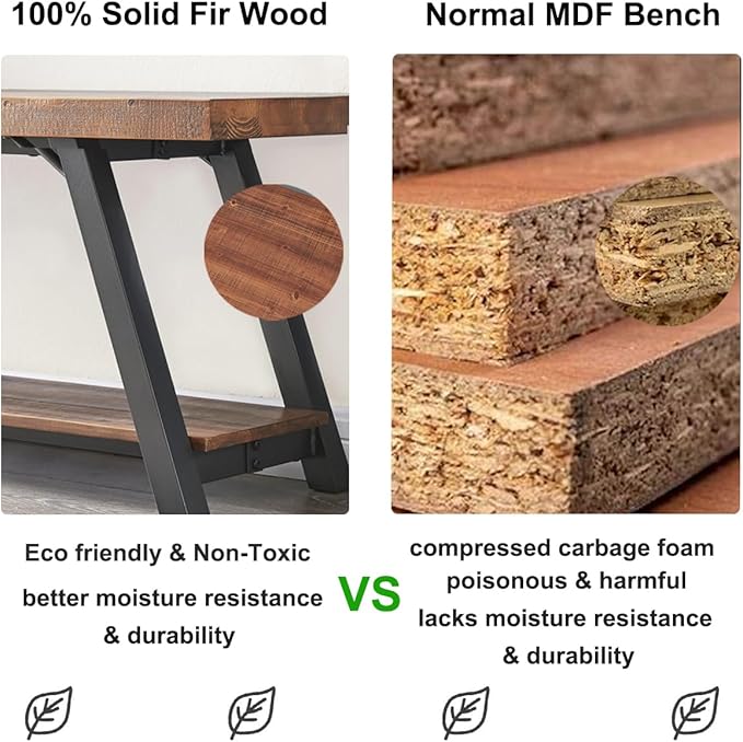 IBF Solid Wood Entryway Bench, Natural Real Wood Storage Bench, Farmhouse - Image 10