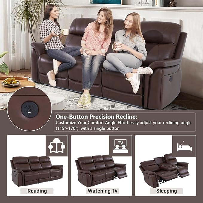 PU Leather Power Wall Hugger Chair Double Reclining Sectional Sofa 3-Seater - Image 3
