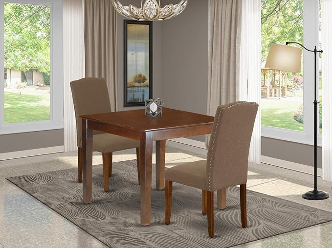 East West Furniture OXEN3-MAH-18 3 Piece Dining Room Table Set Contains a - Image 6