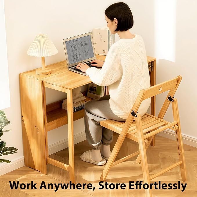 31.5" Bamboo Folding Desk, Space-Saving Computer Desk - Image 4