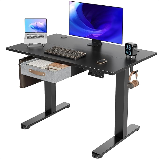Seang Standing Desk with Drawer, 3 Memory Height Settings with Cable Grommets & by Unknown