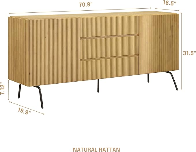NTC Veil Modern Sideboard with 4 Doors, Buffet Cabinet with Vertical Groove - Image 2