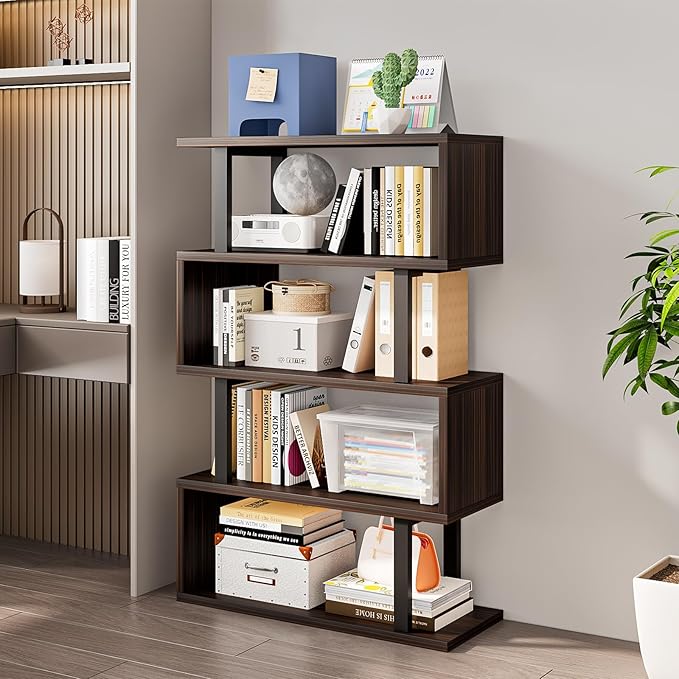 SORCEDAS Bookshelf Geometric Bookcase S Shaped Industrial Bookshelf Storage - Image 2