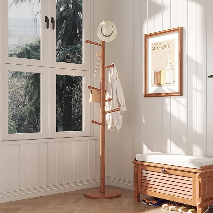 Uniclinens Coat Rack Freestanding Solid Wood Coat Tree Standing - Image 2