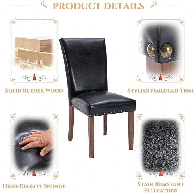 Parsons Dining Chairs Set of 6, Upholstered Nailhead PU Leather Dining Room - Image 6