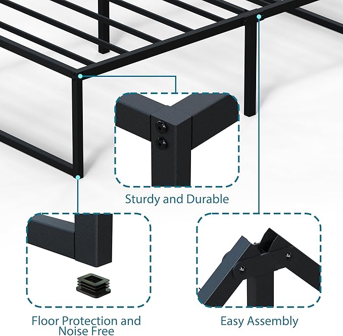 EMODA 16 Inch Narrow Twin Bed Frame 30x75, Heavy Duty Metal Platform No Box - Image 4