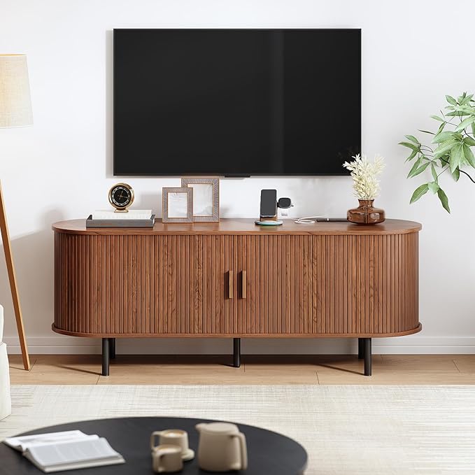 TV Stand with Power Outlet, Mid-Century Modern Television Stand, Media Console - Image 7