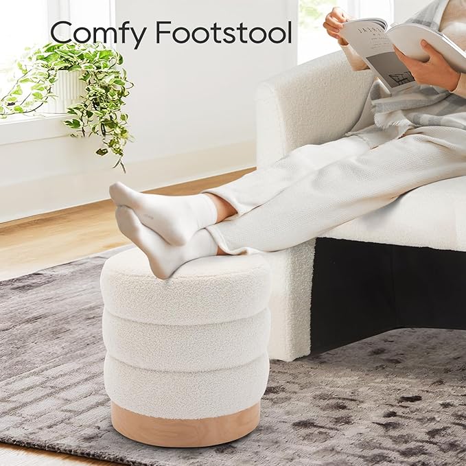 COLAMY Sherpa Ottoman Footstool, Tufted Modern Foot Rest Stool - Image 4