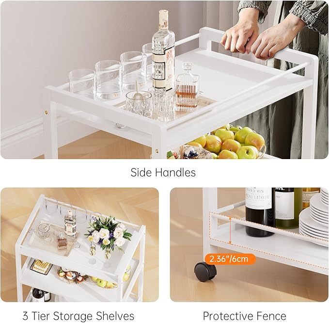 HITNET White Bar Cart, Home Bar Serving Cart, Kitchen Trolley on Wheels - Image 6
