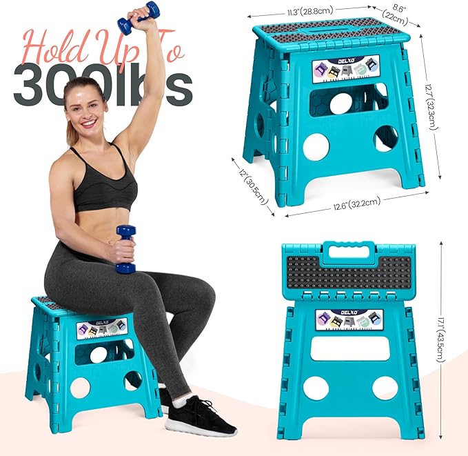 Delxo Folding Step Stool 13 Inch Non-Slip Foldable Stools Up to 300 LBS Kitchen - Image 3