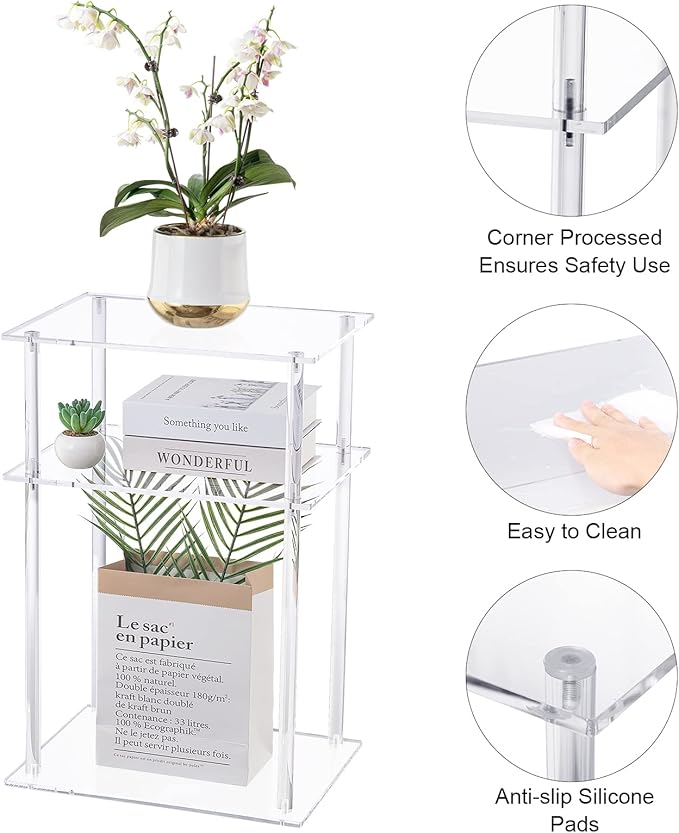 HMYHUM Clear Acrylic End Table, 3-Tier Side Table/Nightstand, 15.7" L x 11.8" W - Image 4