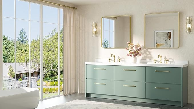 TETOTE Brushed Gold Bathroom Mirror 30 x 30 Gold Metal Framed Bathroom Mirror - Image 8