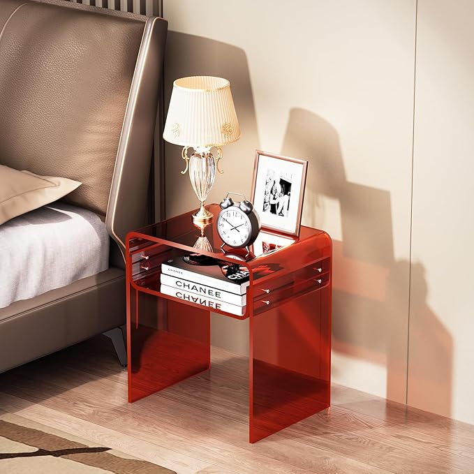 Clear Acrylic End Table 2-Tier Bedside Nightstand - Image 8