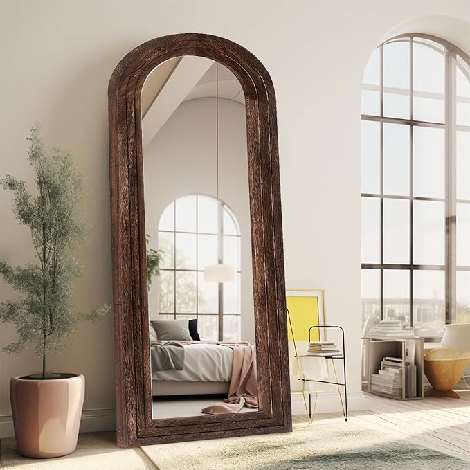 Arched Full Length Mirror with Solid Wood Frame, 65x22 Farmhouse Wall Mounted - Image 6