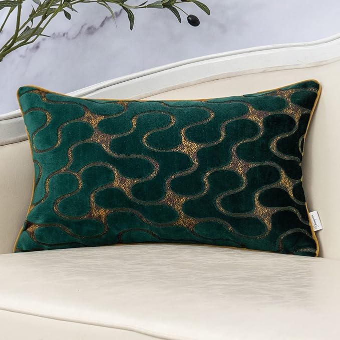 Yangest Green Throw Pillow Cover Wavy Cushion Cover Modern Zippered Rectangular by Yangest