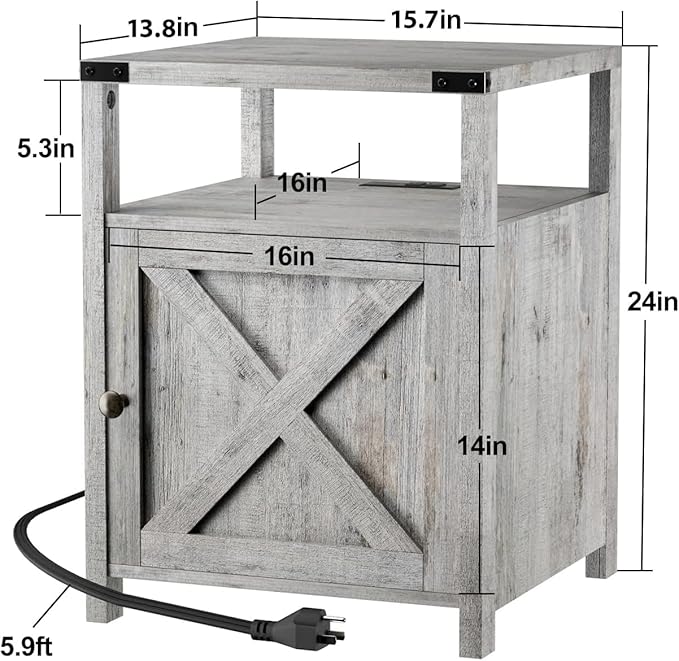 Farmhouse Nightstand Set of 2, Rustic End Table - Image 3