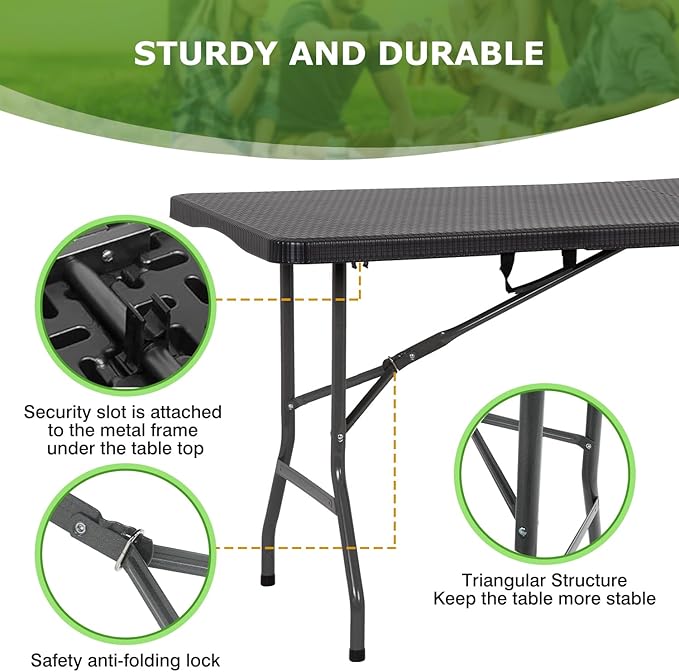 BestOffice Outdoor Folding Camping Table Plastic Table Portable Square Height - Image 4