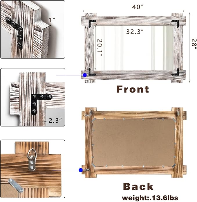 MeMoreCool Farmhouse Rustic Wood Framed Bathroom Mirror, Decorative Wall - Image 6