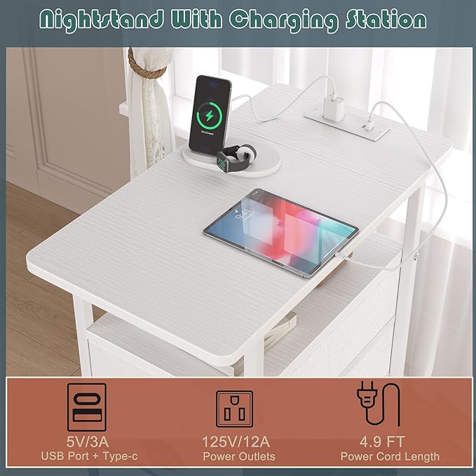 End Table with Charging Station, Side Tables Livingroom with USB Ports and - Image 4