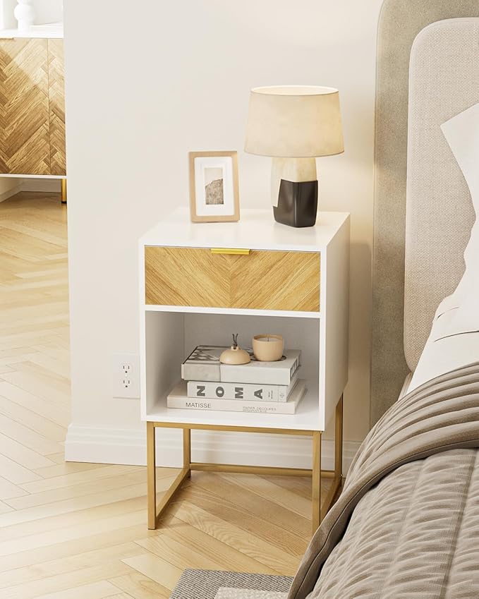 Nightstand, Modern Night Stand Boho Farmhouse Wood Bedside Table - Image 5