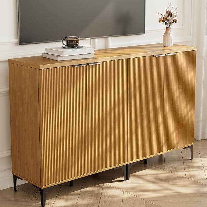 Fluted Sideboard Buffet Cabinet, 2 Doors Side Board Storage Cabinet, Buffet - Image 9